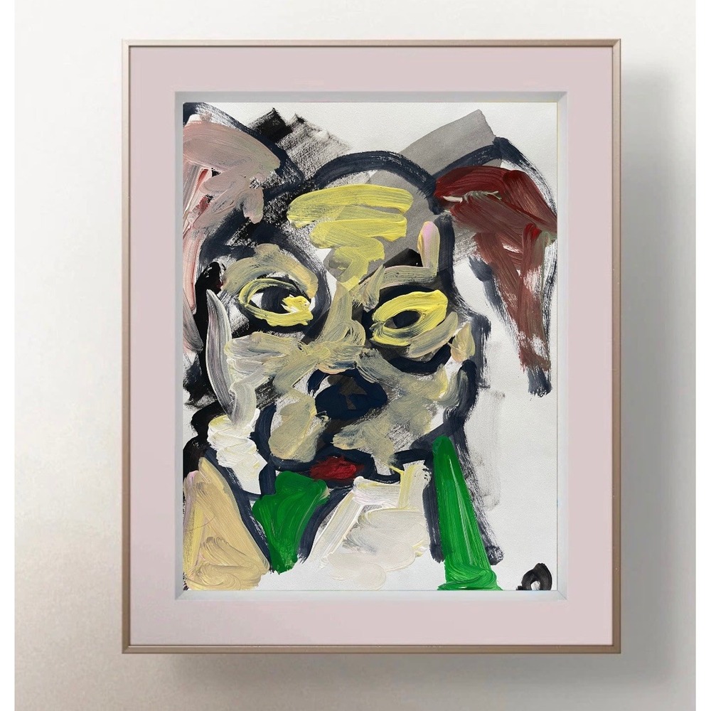 Oman Abstract Puppy Dog Portrait Painting Original Neo Expressionism Art 8.5x11